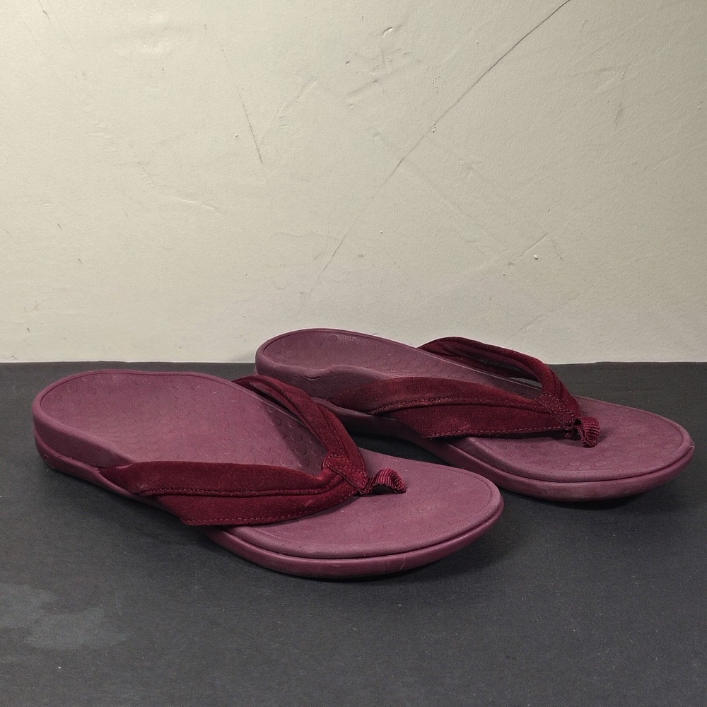 Vionic Shore Sandals Womens 10 Burgundy Red Suede Orthotic Comfort Flip Flop